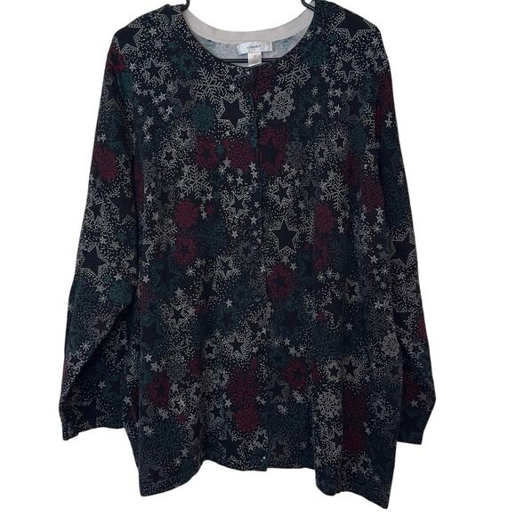 CJ Banks Women’s Long Sleeve Button Up Blouse Light Sweater Size 3X Christmas - Picture 1 of 8